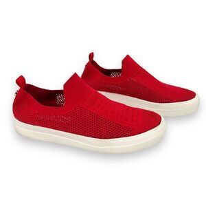 Steve Madden Daray Red Knit Mesh Stretch White Platform Slip On Sneaker Size 6.5